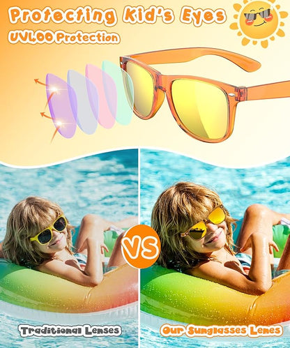 Sumsun Kids Sunglasses Bulk Party Favors, Boys Girls Sunglasses for Kids Age 3-8, UV400 Neon Glasses for Kid Pool Birthday