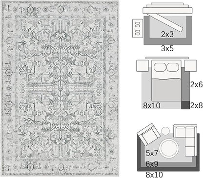 jinchan Hallway Runner Rug 2x10 - Kitchen Washable Rug Floral Runner Non Slip with Rubber Backing Ultra-Thin Vintage Carpet for Bedroom Laundry Room Living Room (2x10ft,Grey)