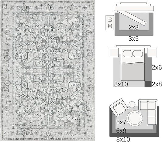 jinchan Runner Rug 2x12 Long Hallway Runner Rug Thin Vintage Washable Kitchen Carpet with Rubber Backing Floral Print Floor Cover Indoor Laundry Room Bedroom Stairway (2x12ft,Grey)