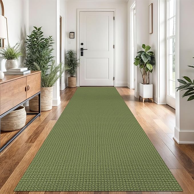 Braided Runner Rug 3x12 Ft Washable Runners for Hallways Non Slip Rubber Backed Kitchen Runners Cotton Long Entryway Runner Indoor, Woven Carpet for Hall Kitchen Entryway, Green