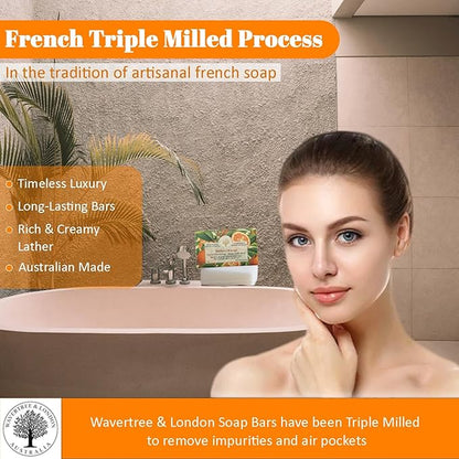 Wavertree & London Sicilian Orange Scented Natural Soap (2 Bars), 7oz Moisturizing French Triple Milled Soap Bars enriched with shea butter - Pure Plant Based Bath & Body Bars for All Skin Types