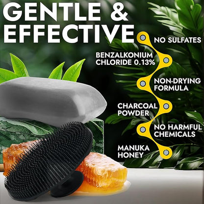 Antibacterial Soap Antibacterial Hand Soap for All Skin Types | Kills 99.9% of Germs & Bacteria | Helps with Jock Itch, Athlete’s Foot & Itchy Skin | Manuka Honey Charcoal Soap with Scrubber Pack of 2