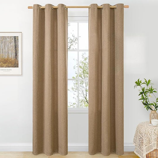 BGment Thick Linen Curtains for Living Room 84 Inch Length 2 Panels, Camel Textured Light Filtering Privacy Window Curtain Drapes for Bedroom Office Farmhouse, Each 38 Inch Wide