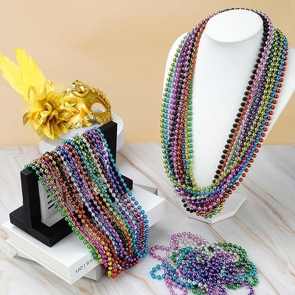 YAXINRUI 72 PCS Mardi Gras Beads Necklaces, 33 Inch 12 Colors Party Bead Necklace for Mardi Gras, Christmas, St. Patrick's Day, Throw Beaded Party Favors in 12 Shiny Metallic Colors
