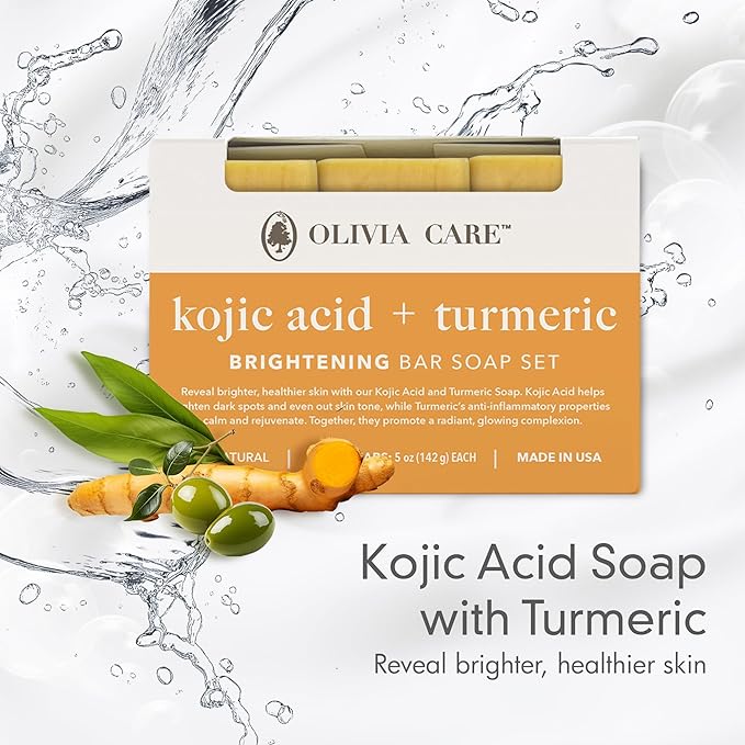 Kojic Acid Soap with Turmeric - Skin Illuminating & Spot Balancing - Natural Face & Body Soap - Evens Complexion - Organic Ingredients - Set of 3