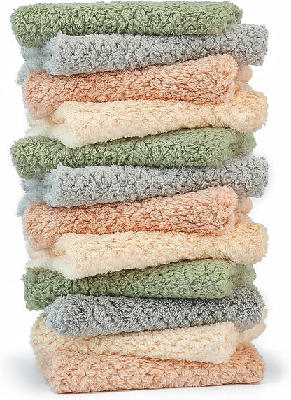 K&janet6am Microfiber Cleaning Cloth for Kitchen, 12 Pack Premium Coral Velvet Dish Cloths for Washing Dishes, Super Absorbent Coral Fleece Cleaning Cloths, Nonstick Oil Washable Fast Drying Rags