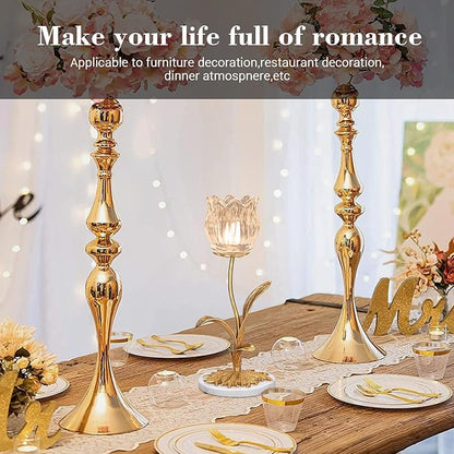 Candle Holder, Cut Rose Shaped Brass Candle Holder High-end Light Luxury Creative Art Crystal Glass Flower Candle Sticks Holder Decor Marble Disc Base Romantic Ambiance Table Decoration