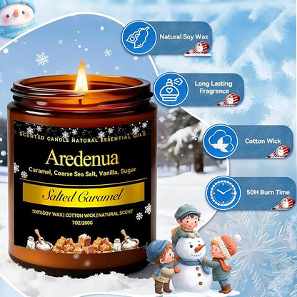 Winter Candles - Salted Caramel Candle | Cozy Holiday Scented Candles - 7oz Jar Soy Candle for Winter Home, Holiday & Christmas Gifts for Women Men