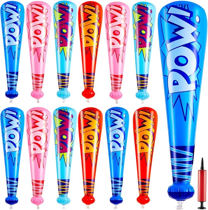 Seematn 12 Pcs Pow Inflatable Baseball Bats 17 Inch Inflatable Blow up Bats for Kids Carnival Game Prizes Bulk Baseball Party Favors Carnival Hero Sports Prizes (Blue,Dark Blue,Pink,Red)