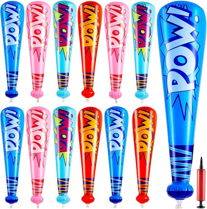 Seematn 12 Pcs Pow Inflatable Baseball Bats 17 Inch Inflatable Blow up Bats for Kids Carnival Game Prizes Bulk Baseball Party Favors Carnival Hero Sports Prizes (Blue,Dark Blue,Pink,Red)
