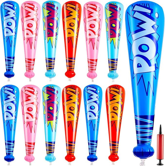 Seematn 12 Pcs Pow Inflatable Baseball Bats 17 Inch Inflatable Blow up Bats for Kids Carnival Game Prizes Bulk Baseball Party Favors Carnival Hero Sports Prizes (Blue,Dark Blue,Pink,Red)