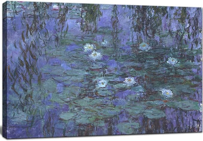 Large Blue Water Lilies by Claude Monet Canvas Wall Art Famous Painting - Classic Artwork Wall Decor Picture Print with Framed for Bedroom Living Room Office -24" x36"