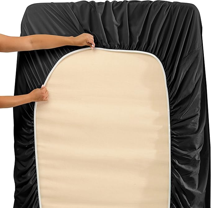 Nestl Short Queen Sheet Set - 1800 Ultra-Soft Microfiber - Double Brushed - Deep Pockets - Easy Fit - 4 Piece Set - Bed Sheets (Short Queen, Black)
