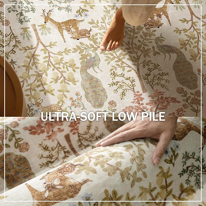 Machine Washable Rugs for Living Room: 9x12 Bedroom Rug Vintage Area Rug Stain Resistant Non Slip Low Pile Lightweight Soft Carpets for Living Room Dining Room Kitchen Nursery Kids Room Indoor