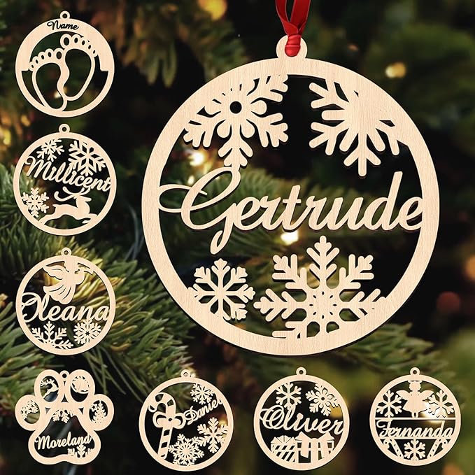 Personalized Ornaments with Names Customized Wooden Christmas Ornament Custom Customizable Ornaments Customize for Christmas Tree Decorations