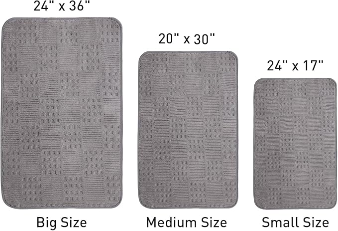 Bath Mats 30x20 Non-Slip Absorbent Bathroom Rug, Quick Dry Machine Washable Shower Tub Mat with Rubber Backing, Soft Floor Carpet for Bathroom Decor Waffle Grey