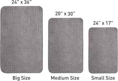 Bath Mats 36x24 Non-Slip Absorbent Bathroom Rug, Quick Dry Machine Washable Shower Tub Mat with Rubber Backing, Soft Floor Carpet for Bathroom Decor Waffle Grey