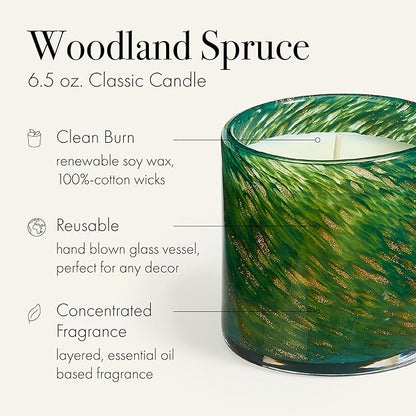 LAFCO New York Holiday Classic Candle, Woodland Spruce - 6.5 oz - 50-Hour Burn Time - Reusable, Hand Blown Glass Vessel - Made in The USA