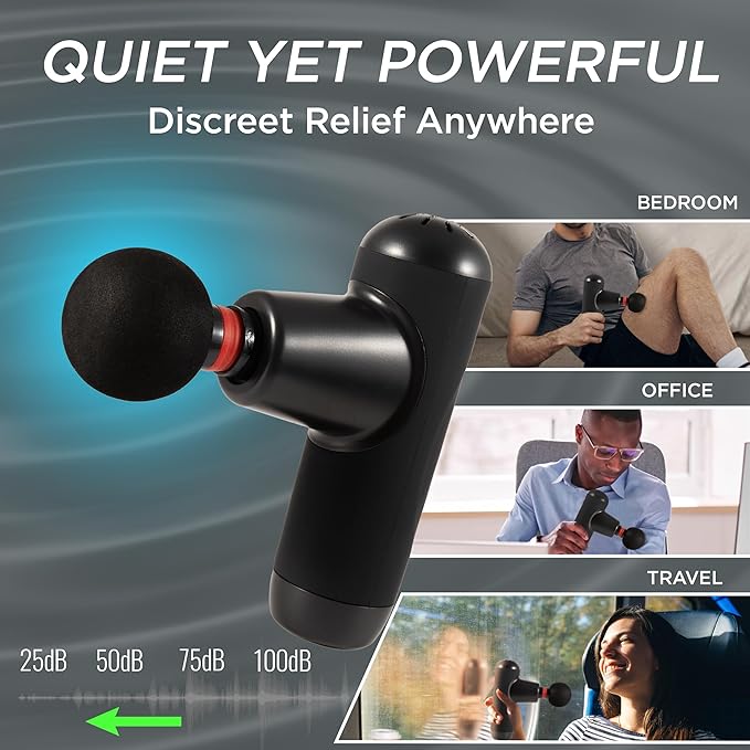 Mini Massage Gun | Small Portable Deep Tissue Muscle Massager | Travel Pain Relief | 22 lbs Stall Force | 8 mm Amplitude | 4 Speeds | Brushless Motor | 240 Min Battery | Mini Essential