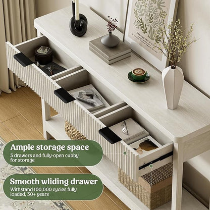 Lulive 51" Fluted Console Table for Entryway, Wooden Entryway Table with 3 Wooden Drawers, Farmhouse Behind Sofa Table for Living Room, Hallway, Couch, Foyer