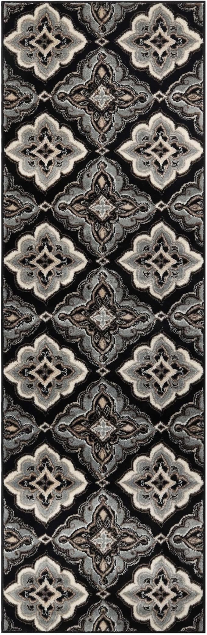 Superior Crawford Collection Area Rug, 8mm Pile Height with Jute Backing, Gorgeous Mediterranean Tile Pattern, Fashionable and Affordable Woven Rugs - 2'7" x 8' Runner, Black