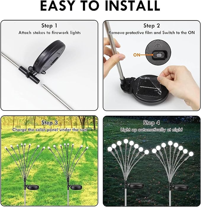 OZS 6 Pack Total 48 LED Solar Garden Lights Fairy Outdoor - Solar Firefly Lights Outdoor, Sway by Wind, Waterproof for Garden Patio Pathway Fairy Decoration (Cool White)