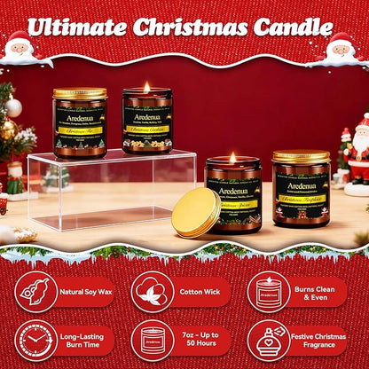 Holiday Candles Set | 4 Pack Holiday Scented Candles, Hand Poured Soy Candles for Home Scented - Non-Toxic Candle Gifts for Women and Men - Scents of Fir/Spices/Cookies/Fireplace