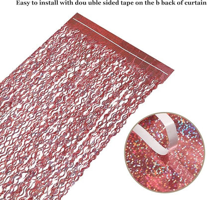 3 Pack 3.3 ft x 6.6 ft Tinsel Curtain -CYLMFC Rose Gold Birthday Backdrop Background for Wedding Graduation Engagement Party Backdrop Decor