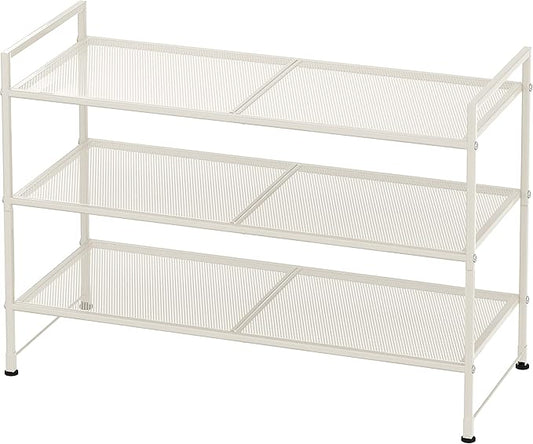 SIMPLE HOUSEWARE 3-Tier Stackable Mesh Shoe Rack, White