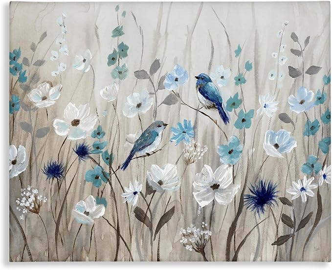 Stupell Industries Birds Floral Meadow Blossoms, Designed By Nan, 20 x 16, Canvas Wall Art
