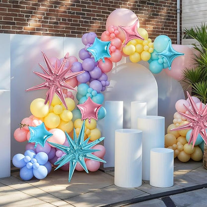 Pink Blue Star Balloon,16Pcs Star Foil Balloons Set with 22Inch Explosion Spike Cone Balloons and 10Inch Quadrangle Helium Balloon for Birthday Wedding Baby Shower Party Decorations