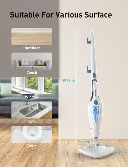 12-in-1 Steam Mop, Fast 15-Sec Heat-Up, 1500W Detachable Handheld Steam Cleaner with 2 Dirt Grip Pads, Removes 99.99% Stubborn Stains for Hardwood Floors, Windows, Tiles, Furniture, Turquoise