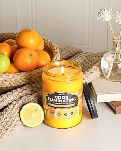 AOOVOO Citrus Lemon Odor Eliminating Highly Fragranced Candle - Eliminates 95% of Pet, Smoke, Food, and Other Smells Quickly, Air Freshing Soy Candle, 22 oz Up to 110 Hours Burn time
