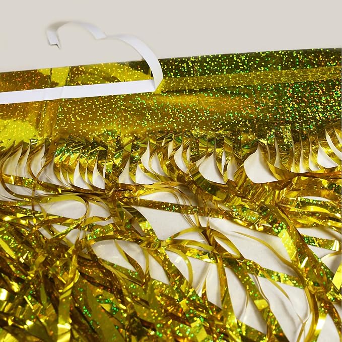 Gold Fringe Backdrop Curtain, Metallic Tinsel Foil Fringe Curtains for Birthdays Engagement Graduated Christmas New Years Party Decorations - 2 Pack 3.2×8.2ft