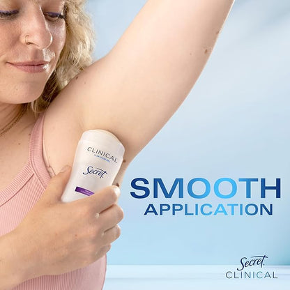 Secret Clinical Strength Antiperspirant Deodorant for Women, 3X Stress Protection, 72hr Sweat & Odor Protection, PH Balancing Minerals, Clear Gel, Clean Lavender Scent, 2.6 oz