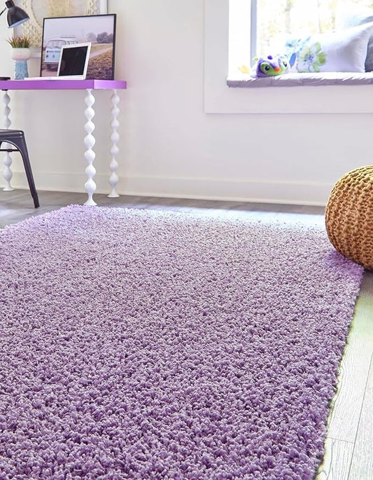 Unique Loom Solid Shag Collection Area Rug (4' 1" x 6' 1" Rectangle, Lilac)