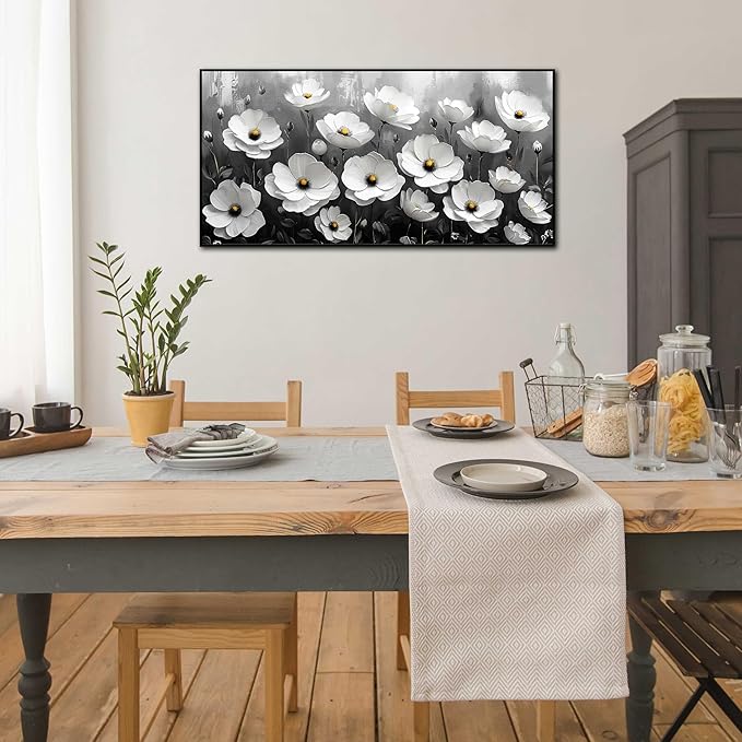 Black and White Flower Canvas Wall Art With Black Wood Frames Large Modern Canvas Prints Framed Wall Art for Living Room Bedroom Home Office Size 20x40