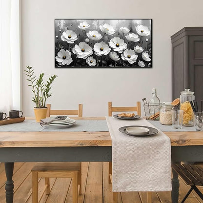 Black and White Flower Canvas Wall Art With Black Wood Frames Large Modern Canvas Prints Framed Wall Art for Living Room Bedroom Home Office Size 20x40