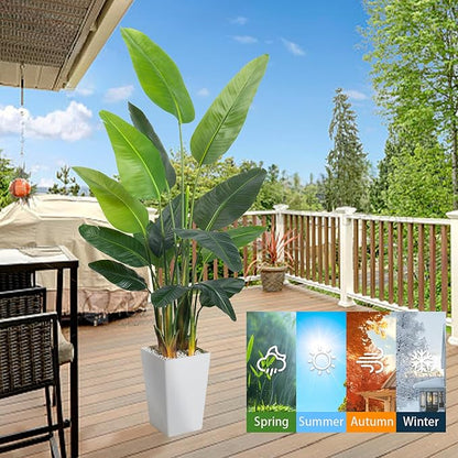 Bird of Paradise Artificial Plant 6.8FT, Faux Tropical Palm Tree with White Tall Planter, Large Fake Plants in Pot - Artificial Tree for Home Office Living Room Decor Indoor