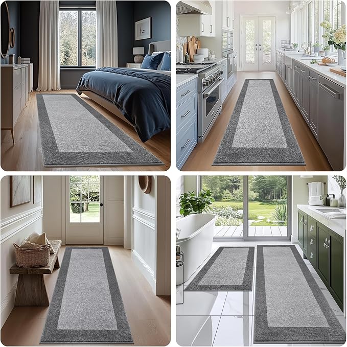 Machine Washable (24" x 36"+ 24" x 60"') Kitchen Rugs Set of 2, Non Slip Kitchen Mats for Floor, Absorbent Entrance Runner Rugs for Bedroom, Hallway, Bathroom, Door (Roll Packing)