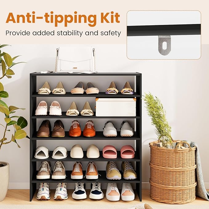 COSTWAY 6-Tier Shoe Rack, Extra Wide Shoe Shelf Organizer with Stackable Design, 31" Freestanding Adjustable Storage Shoe Stand for Small Space Entryway Hallway Closet (2,Black)