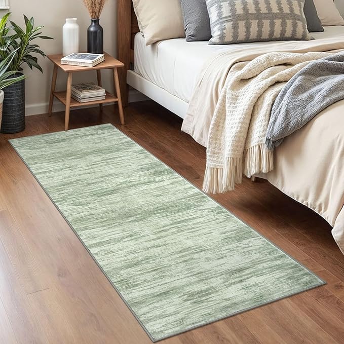 2x5 Modern Abstract Runner Rug for Hallways, Light Sage Green and Ivory Super Soft Hallway Decor Kitchen Rugs with Non-Slip, Non-Shedding Washable Rug for Hallways Entryway Bedroom Indoor