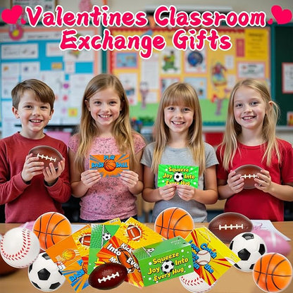 24 Pack Sports Stress Balls Valentines Day Cards For Kids School Classroom Exchange Valentine Day Gift Football Soccer Baseball Basketball Party Favors Supplies For Boys Girls Valentine Exchange Cards
