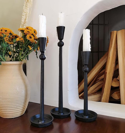 Iron Taper Candle Holder Set 3 - Decorative Candle Stand - Candlestick Holder for Wedding, Dinning, Party (Black)…