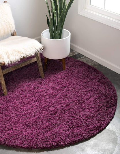 Unique Loom Solid Shag Collection Area Rug (8' Round, Eggplant Purple)