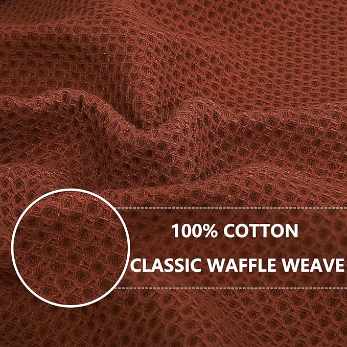 Homaxy 100% Cotton Waffle Weave Kitchen Dish Towels, Ultra Soft Absorbent Quick Drying Cleaning Towel, 13 x 28 Inches, 12-Pack, Rust