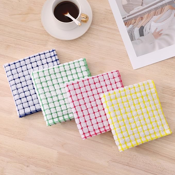 Kitinjoy Cotton 8 Pack Terry Kitchen Dish Cloths, 12 x 12 Inches Super Soft and Absorbent Dish Rags, Quick Drying Dish Towels for Washing Dishes, Green