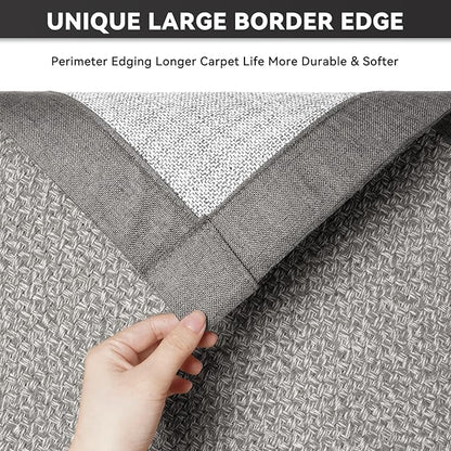 Washable Area Rug 5x7 Large Jute Like Rug for Living Room, Soft Non Slip Rugs Carpet for Dining Room Bedroom Cotton Boho Woven Braided Rugs Home Office Decor, Grey