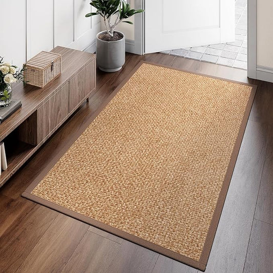 Washable Runner Rug 3x5 Jute Like Entryway Indoor Runner Mat Rugs Non Slip, Woven Soft Farmhouse Area Boho Floor Carpet for Hallway Kitchen Laundry Hall Backdoor Bedroom Living Room, Brown