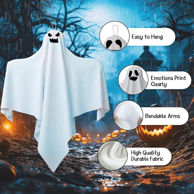 31 Inch Halloween Hanging Ghosts Decoration Outdoor Indoor, Cute Flying White Ghost Decor for Home Halloween Party, Porch, Yard, Garden, Spooky Stuff Props (2 PCS Ghost)